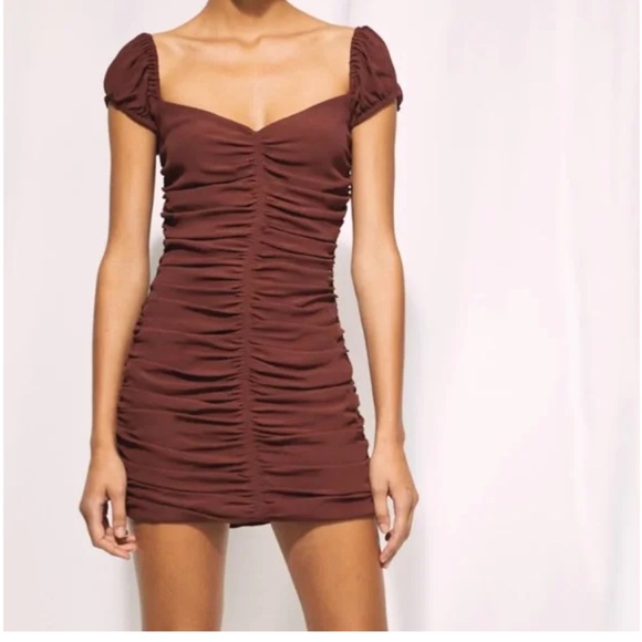 Aritzia Veda Maroon Ruched Mini Dress - Picture 2 of 3